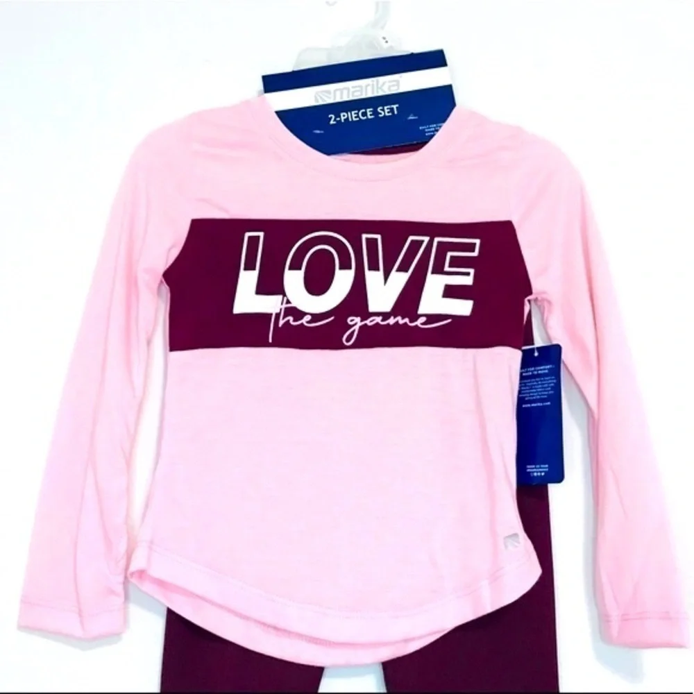 New! Marika Girls Love the Game Long Sleeve Tee Leggings 2-Piece Active Set